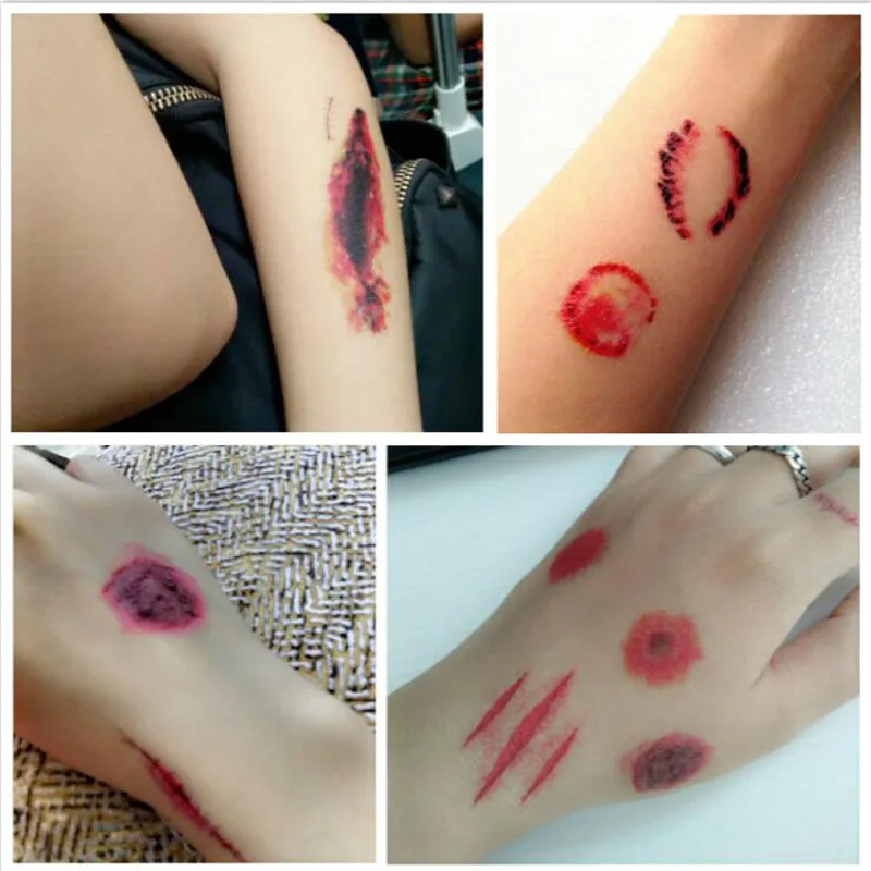 1 шт. Новинка 2017 года модные ужас Косплэй террор рана тату Наклейки Крови Травмы