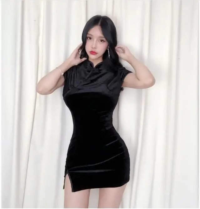 

Women Velvet Dress Summer Mini short sleeve Vintage Sexy Pencil Dress Tight Dress Black Pink Party Clothing