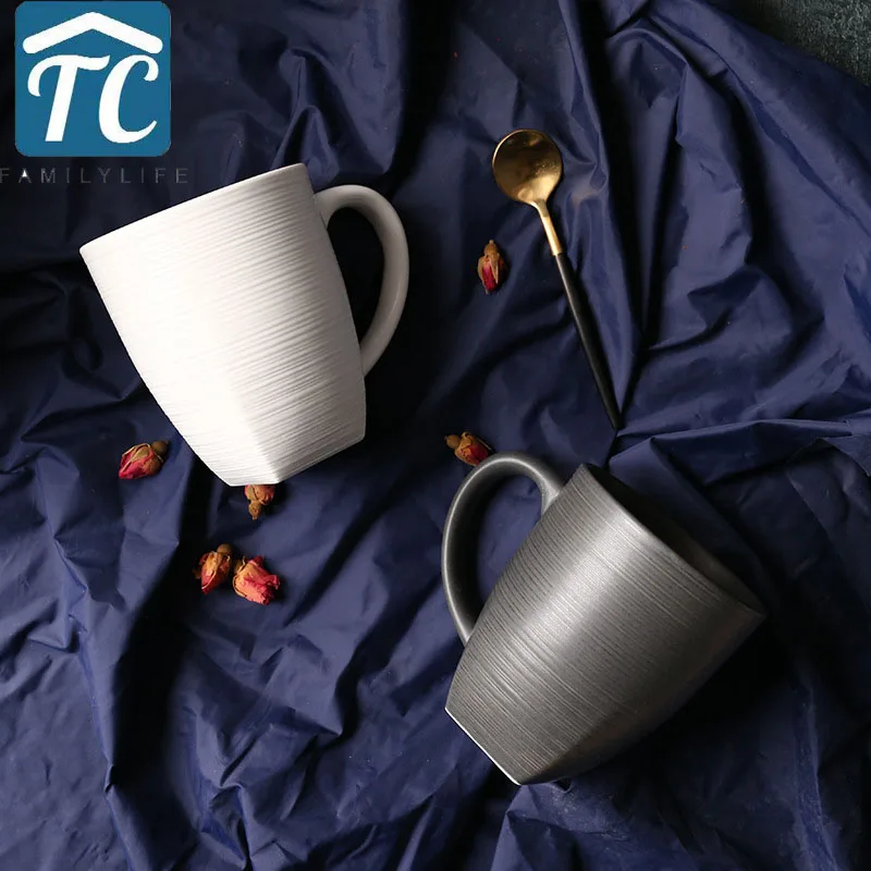 

Creative Ceramic Cup Couple Set Mug Fashion Simple Scrub Coffee Matt Black Cups Breakfast Milk Solid Color Round