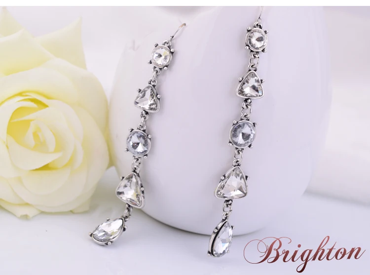 Women Fashion Luxury Noble Jewelry Silver Plated Shiny Crystal Statement Long Hook Dangle Earrings Bijoux | Украшения и