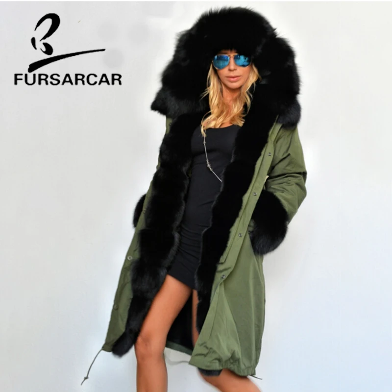 Новая парка FURSARCAR из натурального меха Женская черного цвета с воротником