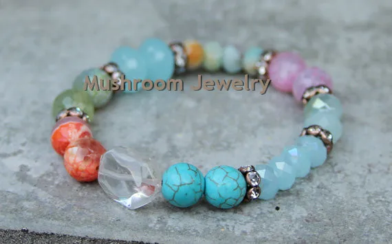 Stunning Blue Crystal Beads Agates Pave Crystal Amazonite Beads Boho Stack Bracelet
