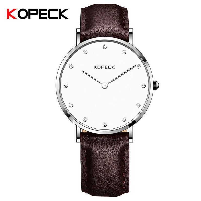 Женские кварцевые часы с кожаным ремешком супертонкие белым циферблатом 6 мм|watch