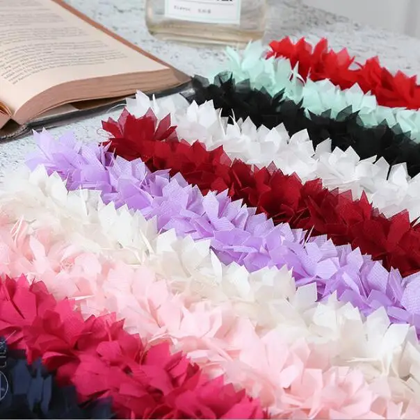 

10Yards Flower Lace 3D Chiffon Flowers Leaves Trim Lace Fabric Ribbon DIY Sewing Accessories Home Wedding Party Decoration