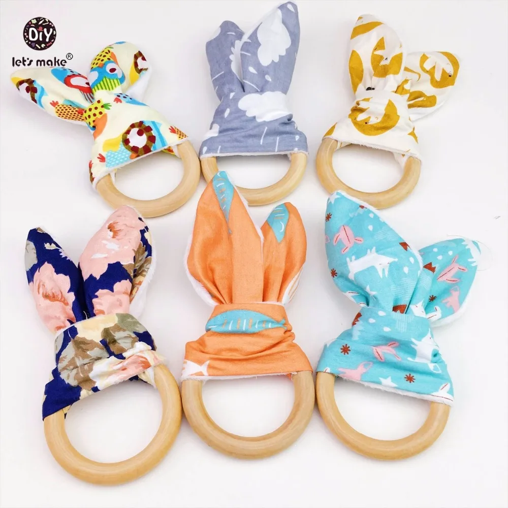 Кольца для прорезывания зубов Let's Make Baby Bunny 12 шт. тканевые и деревянные кольца с