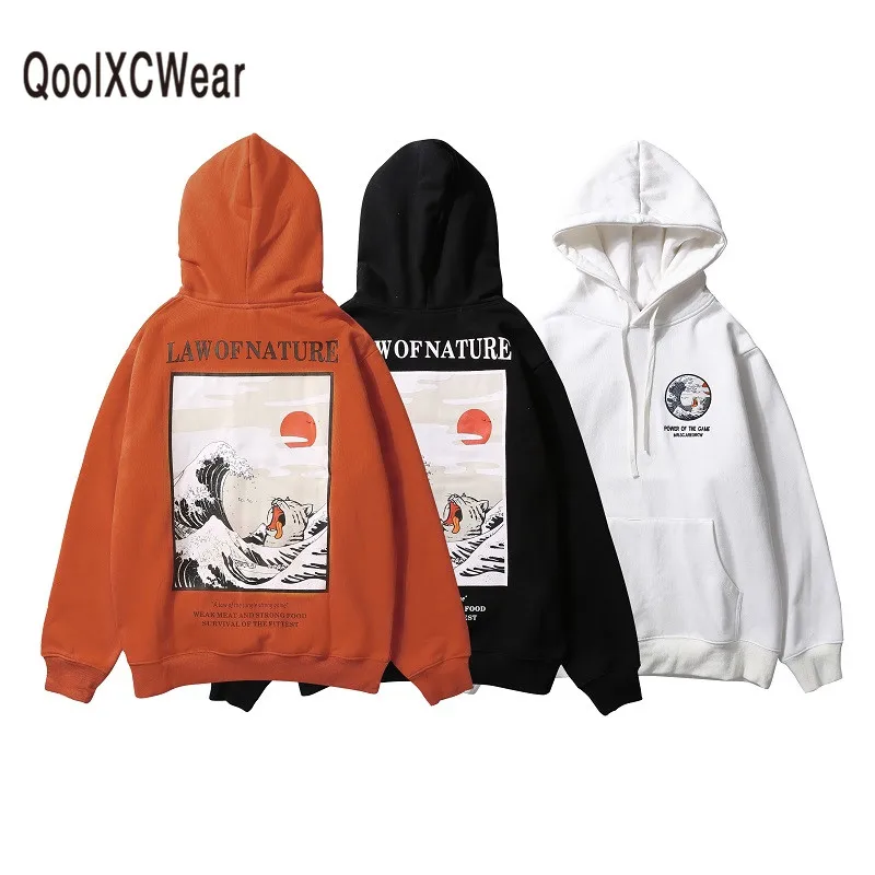 QoolXCWear Зимние Повседневные свитшоты в японском стиле хип-хоп с японской вышивкой