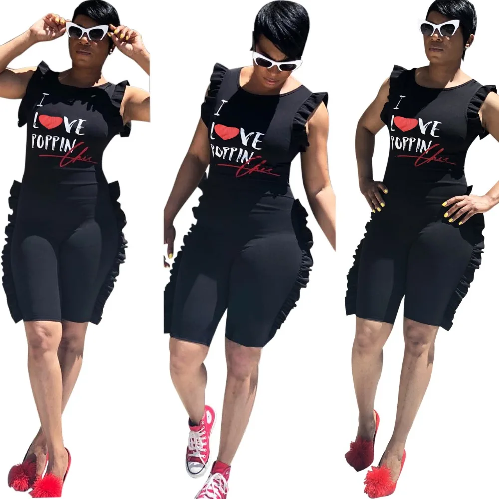 Оборкой до середины икры Длина Одна деталь Bodycon Playsuit Горячие Для женщин Письмо