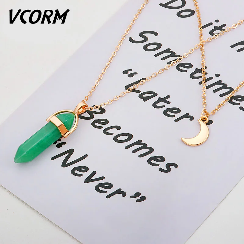 Ожерелье VCORM с шестигранной колонкой в виде милой Луны цепочки натуральным