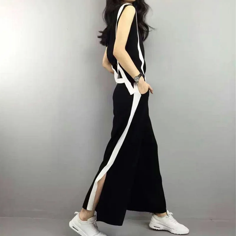 CHICEVER 2017 Summer Two Pieces Set Women Slim Sleeveless T shirts +Elastic Waist Split Sexy Casual Plus Size Female Pants|two piece set women|piece