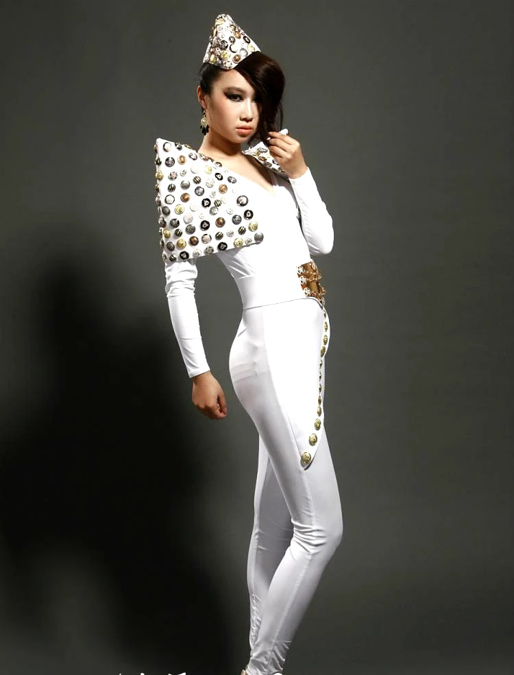 Sexy White Jumpsuit Female Adult Bodysuit DJ DS Singer Nightclub Party Costume Women'S Stage Leggings Beyonce Costume DL3980