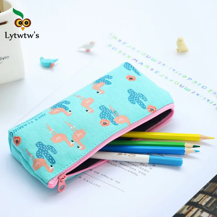 1 штука Lytwtw's Kawaii Flamingo Pen холщовый чехол для карандашей школы офиса стационарный
