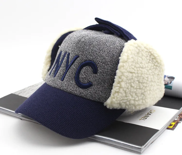 2019 зимние теплые NYC Kids Бейсбол шапки с ушками меховая шапка Детская Casquette Snapback