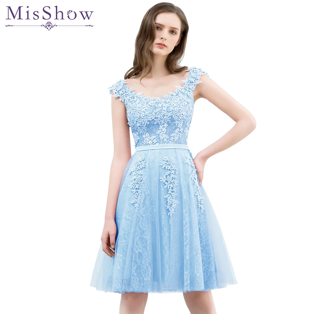 Новое Вечернее платье Короткое 2019 сексуальное глубокое круглое декольте кружева