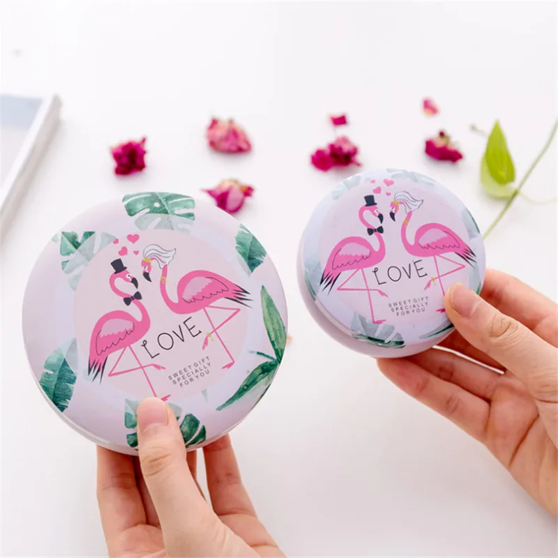 1pcs Flamingo Tinplate Round Candy Box Wedding Gift for Guest Packing Baby Shower Birthday Party Kids-S | Дом и сад