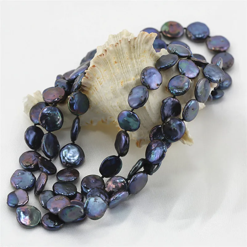 SNH 12mm AA coin black color 36inches selling well real pearl necklace for girl women | Украшения и аксессуары