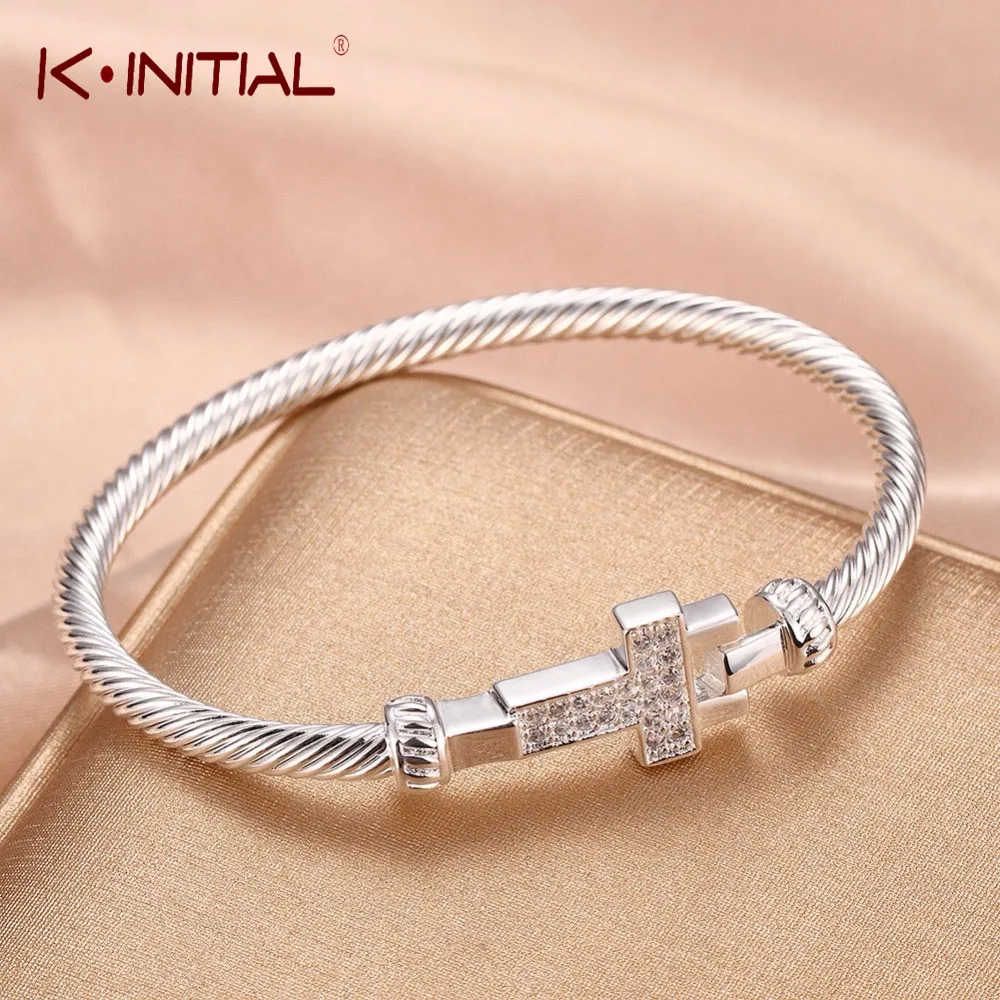 Kinitial геометрические боковые перекрестные браслеты и с цирконом браслет для