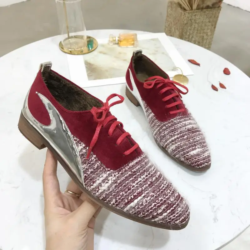 Modis/женские низкие ботинки из плюша и шерсти на меху плоской подошве с ремешками