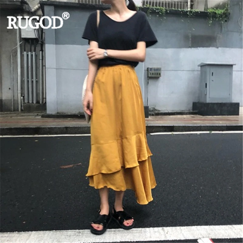 Женская шифоновая Асимметричная юбка RUGOD однотонная длинная с оборками
