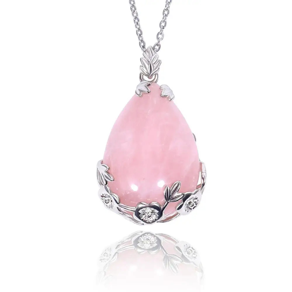 Natural Quartz Teardrop Pendant Necklace Romantic Stainless Steel Cable Chain necklace Women's adjustable Choker | Украшения и