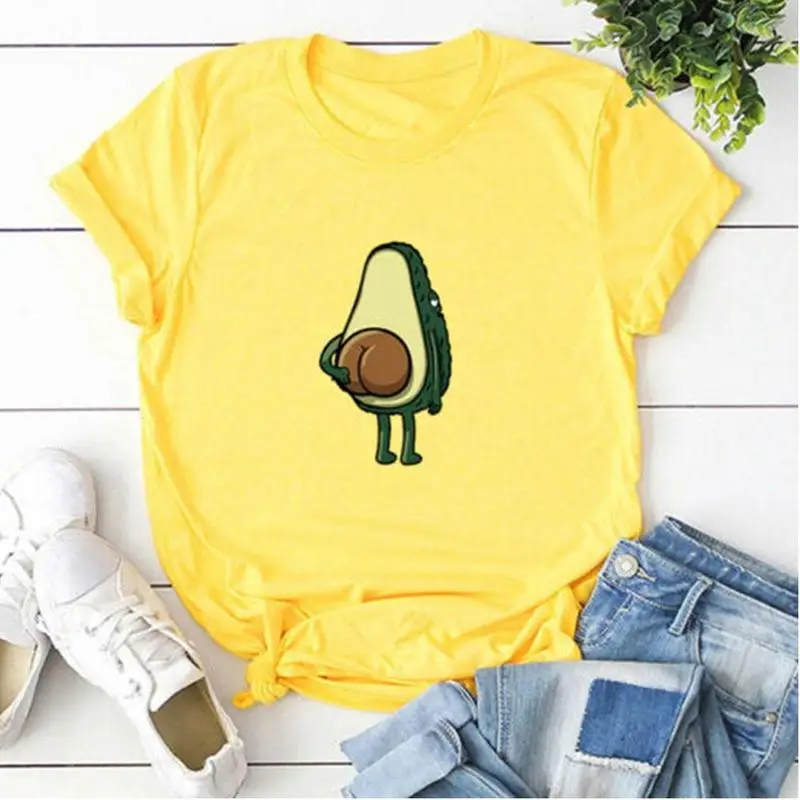 Летние женские футболки с рисунком авокадо креативный дизайн топы короткими
