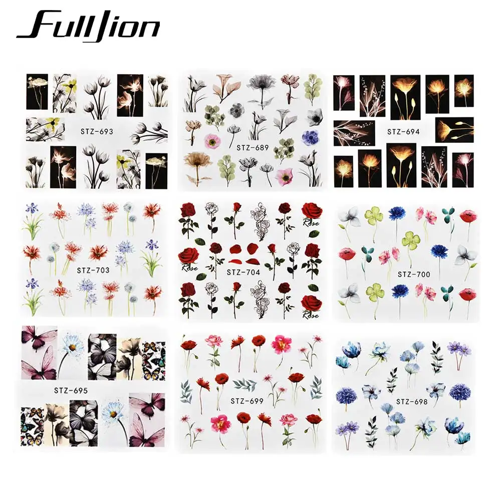 Fulljion 24 шт наклейки для ногтей с акварельным цветком бабочкой водные смешанный