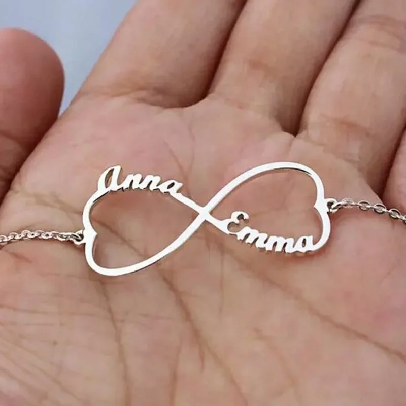 Персонализированный браслет с бесконечным именем подвески в форме сердца