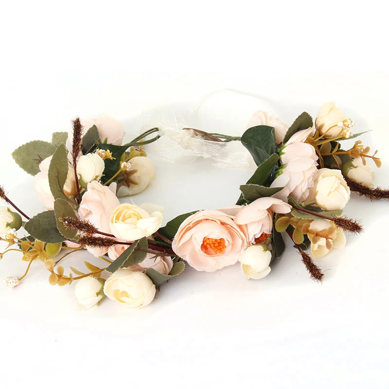 

Flower Hair Wreath Simulation Garland Wedding Headdress Tiara Floral Bridal Hair Accessories Headband Fabric Headpiece Jewelry
