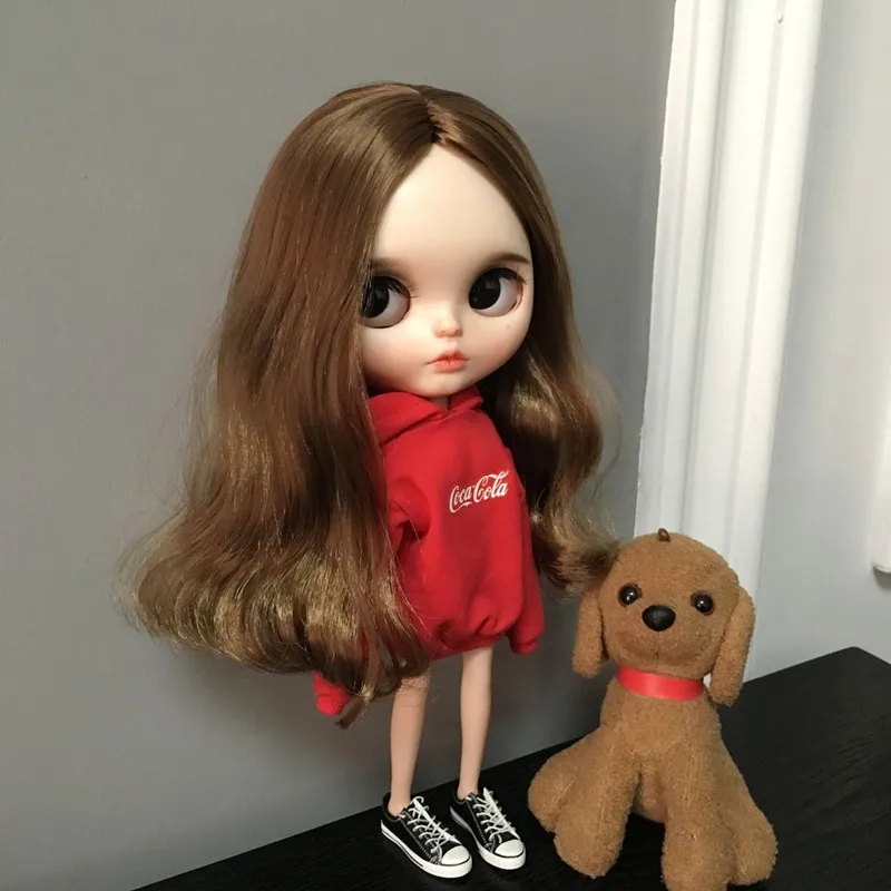 Красный Одежда для куклы Blyth, Красная толстовка с длинным рукавом, шапка с капюшоном для куклы blyth, azone, pullip ob24 ob27, аксессуары для куклы Барби - Цвет: Красный