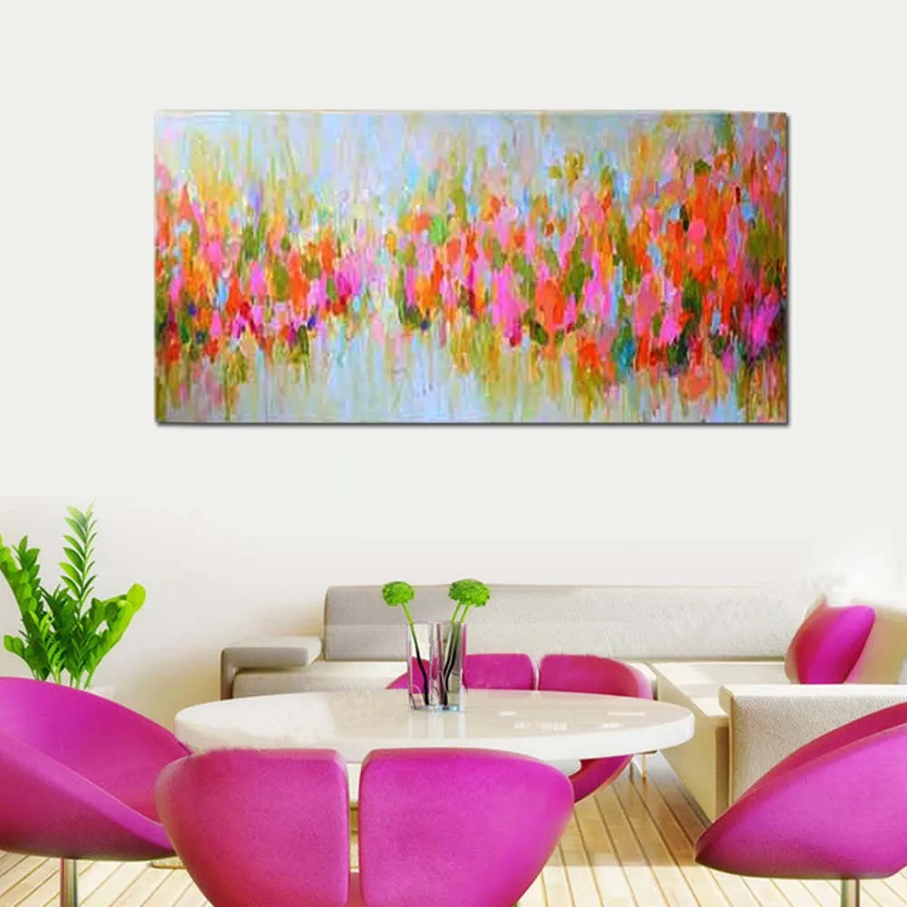 

Large Size Hand Painted Abstract Flower Oil Painting on Canvas Pink Flower Wall Picture Living Room Bedroom Home Wall Decor Art