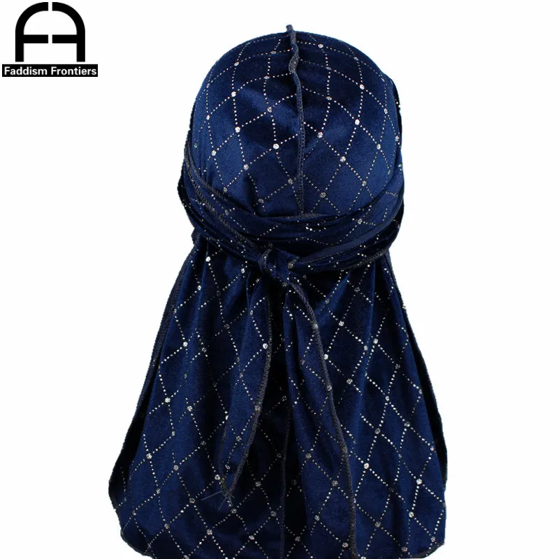 Премиум Мужская блестящая бархатная Шапка-тюрбан Durags, банданы, головные уборы, мужские полосатые шапки DuRag, аксессуары для волос, пиратская шляпа