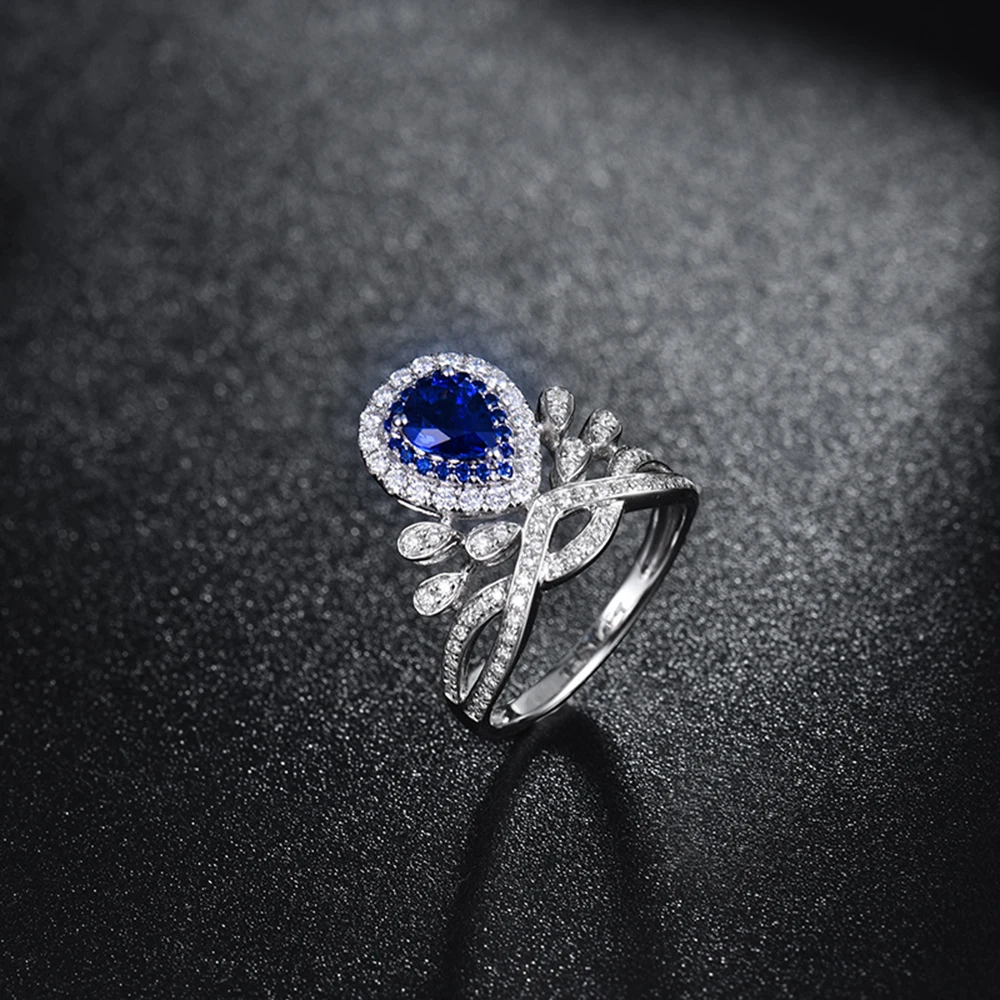 LOVERJEWELRY сапфировое кольцо для женщин с бриллиантами вечности Настоящее 18 к белое золото Вечная любовь обручальные женские кольца ювелирные изделия