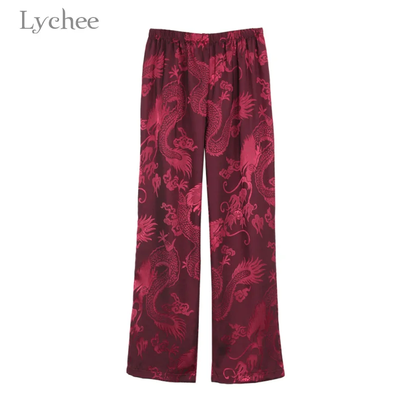 Брюки Lychee женские с вышивкой дракона повседневные свободные штаны в китайском