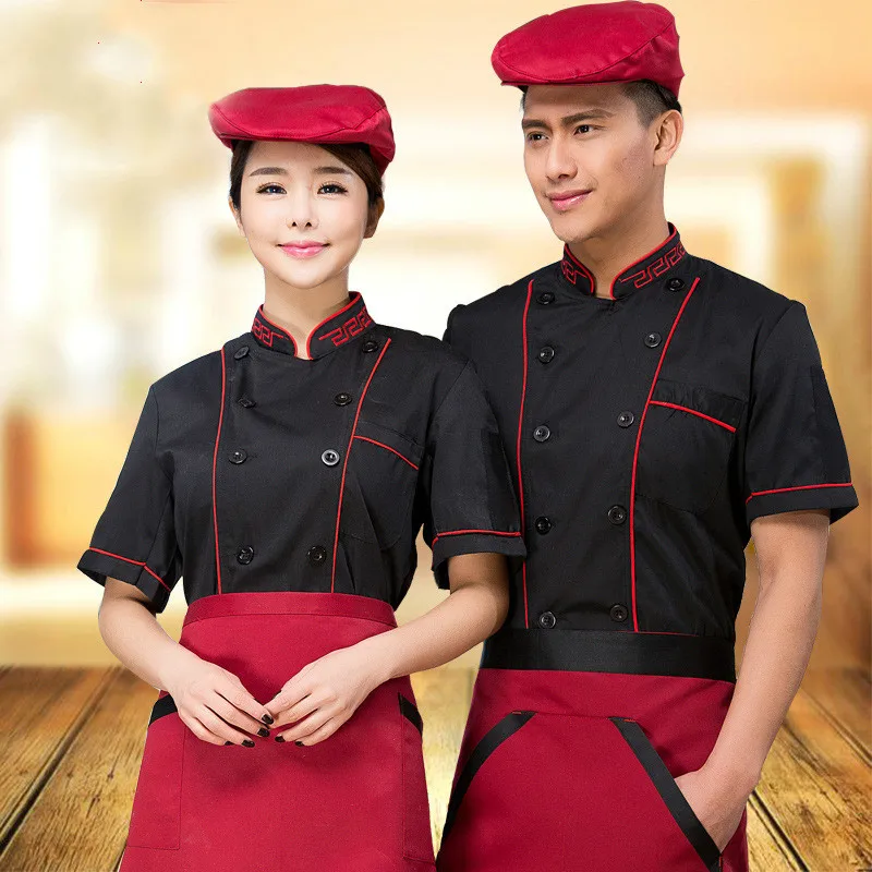 

Новый Дизайн черный поварская здоровья Услуги S шеф-повар Услуги короткий рукав шеф-повара двубортный Топы корректирующие для Для женщин/Дл...