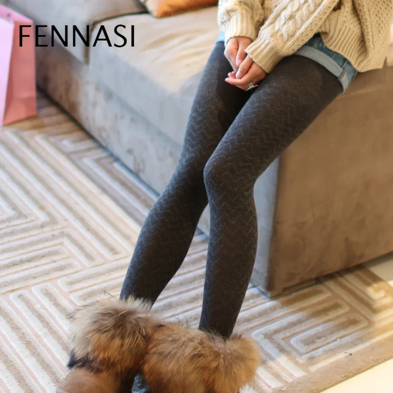 Пикантные зимние женские леггинсы FENNASI с принтом волнистые полосатые хлопковые