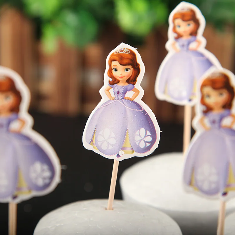 24pcs cake topper 1,08x1,8 м 1 шт. скатерть Принцесса София Дети с днем рождения принадлежности для украшения ребенка душ одноразовые скатерти - Цвет: 24pcs cake topper