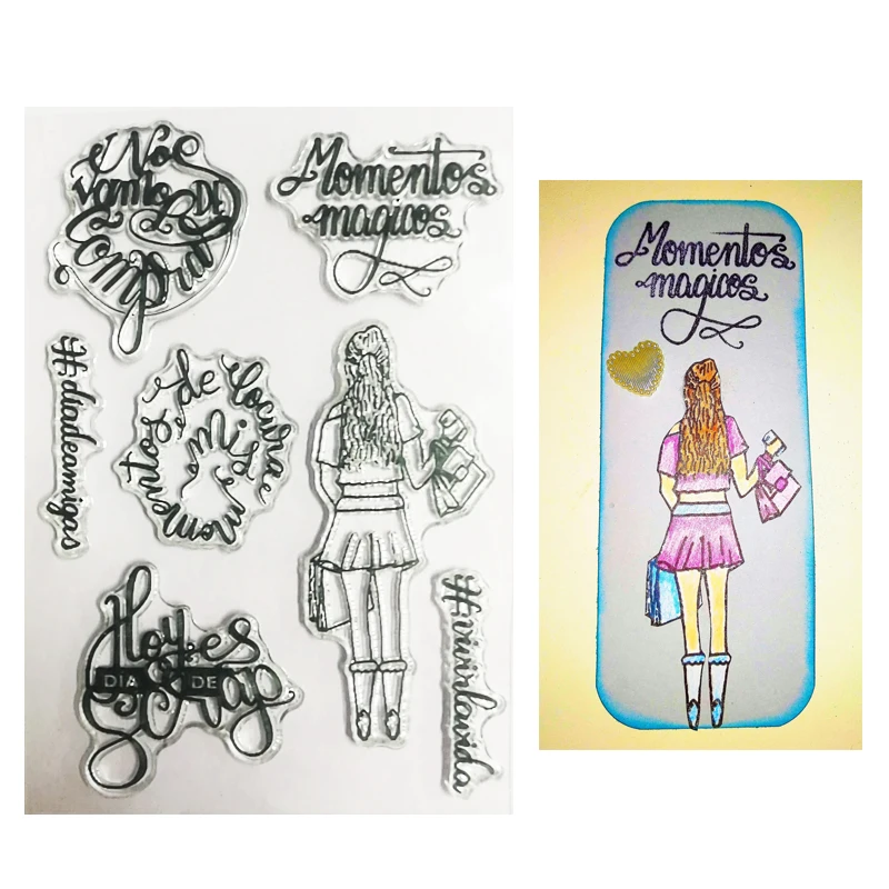 

WYSE Spanish Word Stamps Girl Clear Stamps Transparent Silicone Stamp Seal for DIY Scrapbooking Paper Card Making Craft Supplies