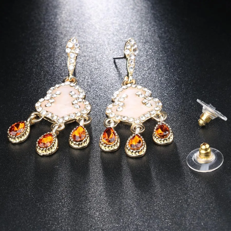 Женский ювелирный комплект из колье серёг и кольца золотистого цвета|earrings rings for