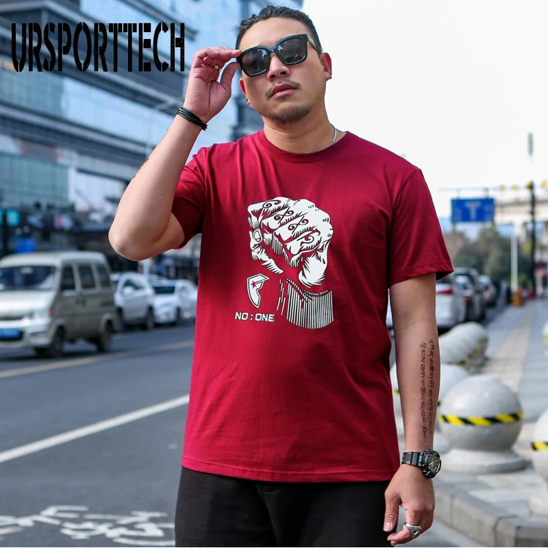 URSPORTTECH Men's T-Shirts Summer Short Sleeve T Shirt Plus Size 5XL Men Simple 3D Pattern Print Cotton Brand Top Tees | Мужская