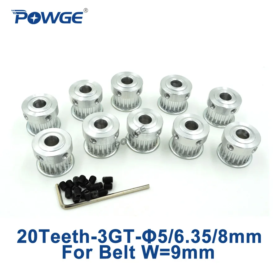 Зубчатый шкив POWGE 3GT 3MGT 10 шт. 20 зубьев отверстие 5 мм 6 35 8 для ширины 9 открытый