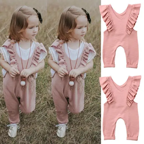 Pudcoco 2018 Детский комбинезон с оборками для маленьких девочек трикотажные длинные