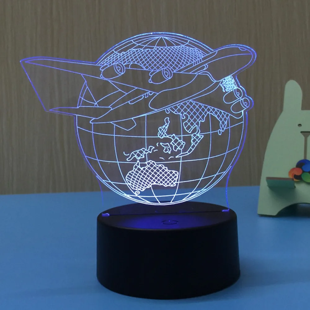 Самолёт 3D светодиодный светильник Ночник Новинка подарок для детей светодиодная