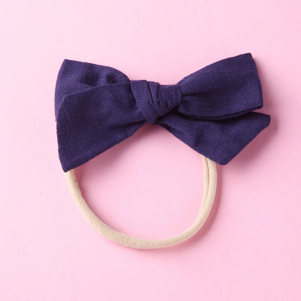 Navy with band Handtied School Girl нейлоновый бант или заколки для волос, цветочный принт тканевый бант повязки на голову Baby Shower подарок - Цвет: Navy with band