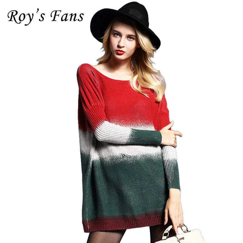 Женский свитер в стиле пэчворк с длинным рукавом и рукавами летучая мышь - купить