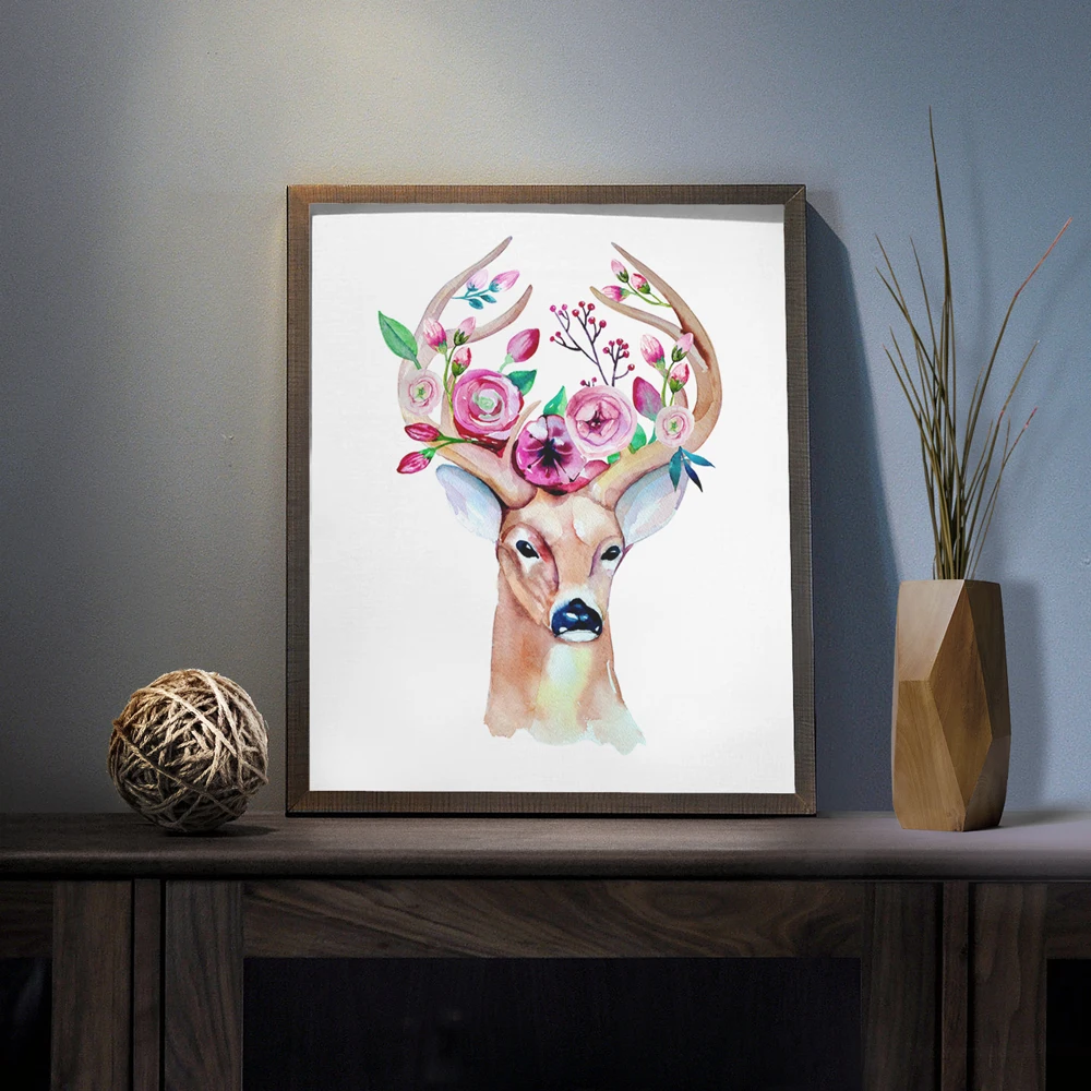 Элегантная поэзия Современная древняя животная голова оленя череп цветы Картина