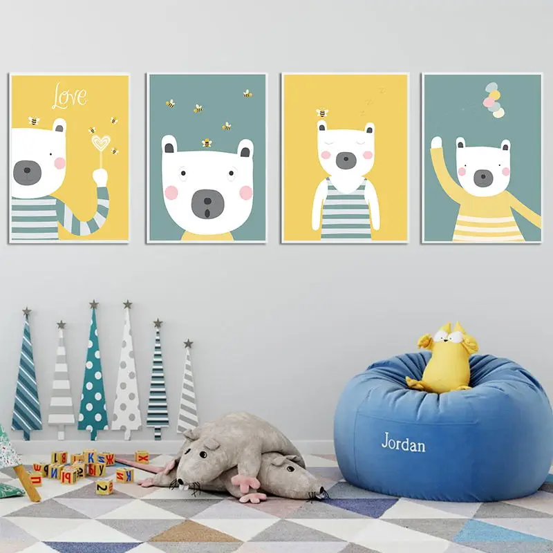 Милый мультяшный животный пчелиный шар A2 A3 A4 Картина на холсте художественный