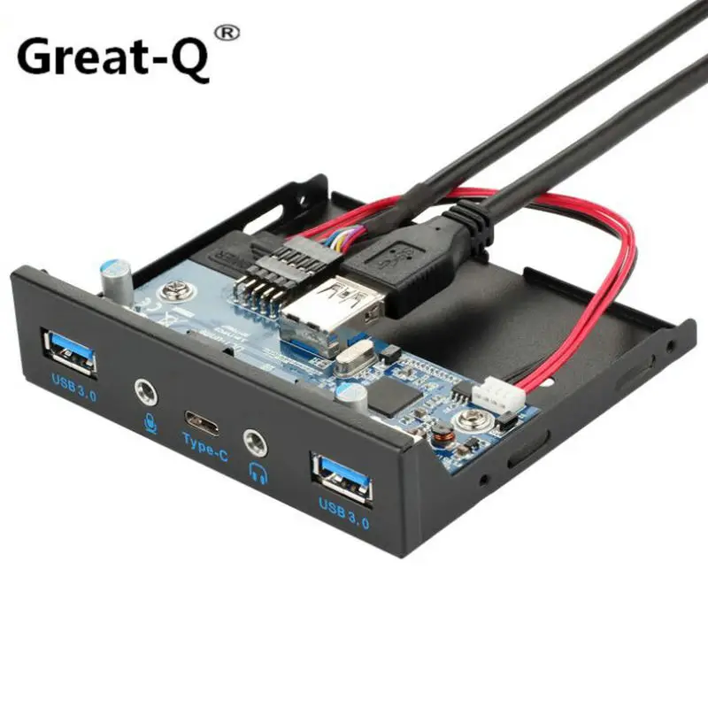 7 портов USB 3,1 TYPE-C USB 3,0 концентратор передняя панель с 3,5 мм аудио+ Тип C+ USB3.0+ usb 2,0 кронштейн для рабочего стола 3," флоппи - Цвет: type-c audio