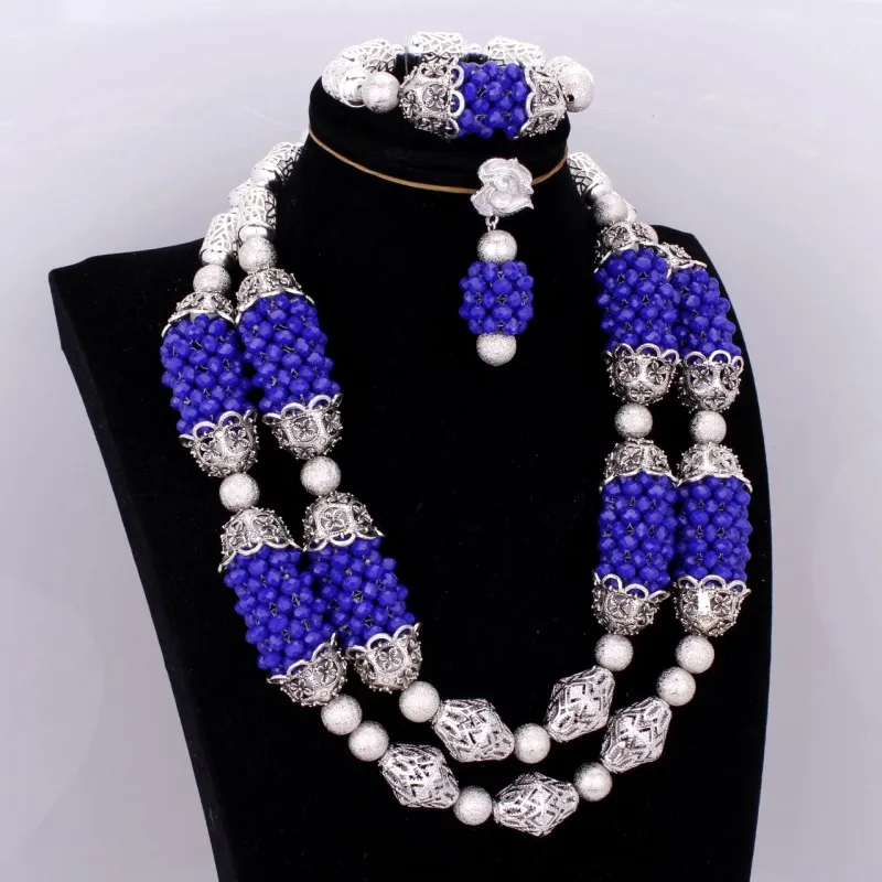 4 UJewelry модные свадебные украшения комплект серебро и Королевский синий Свадебные