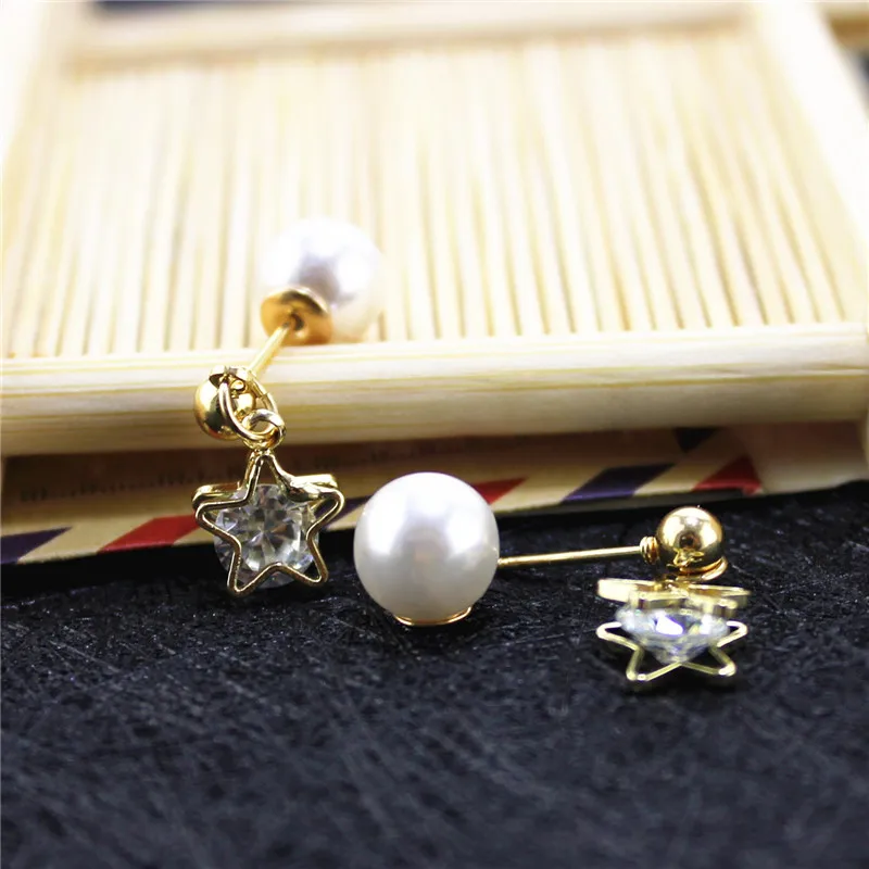 Модные женские ювелирные изделия столбики серьги с белым жемчугом звездочками