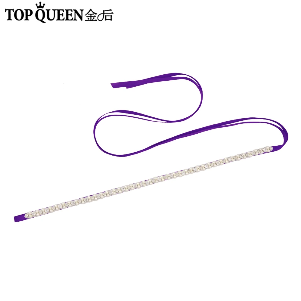TOPQUEEN S381 Серебристые Стразы Свадебные ремни жемчужные свадебные ремни для подружки невесты платье ручной работы лента Свадебная со стразами - Цвет: purple