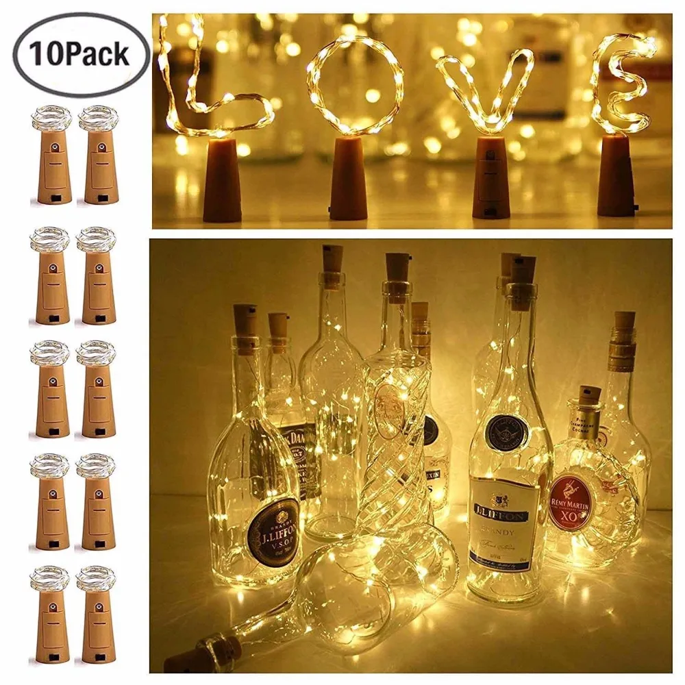 

5/10 Pack 2M Wine Bottle Cork Lights Copper Wire String Lights For DIY Christmas Halloween Wedding Festival Party Starry Lights